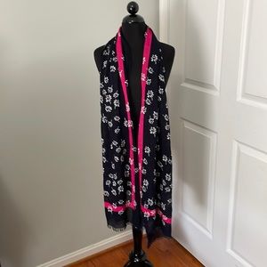 Talbots scarf, black/bright pink with white floral design. Spring accessory!